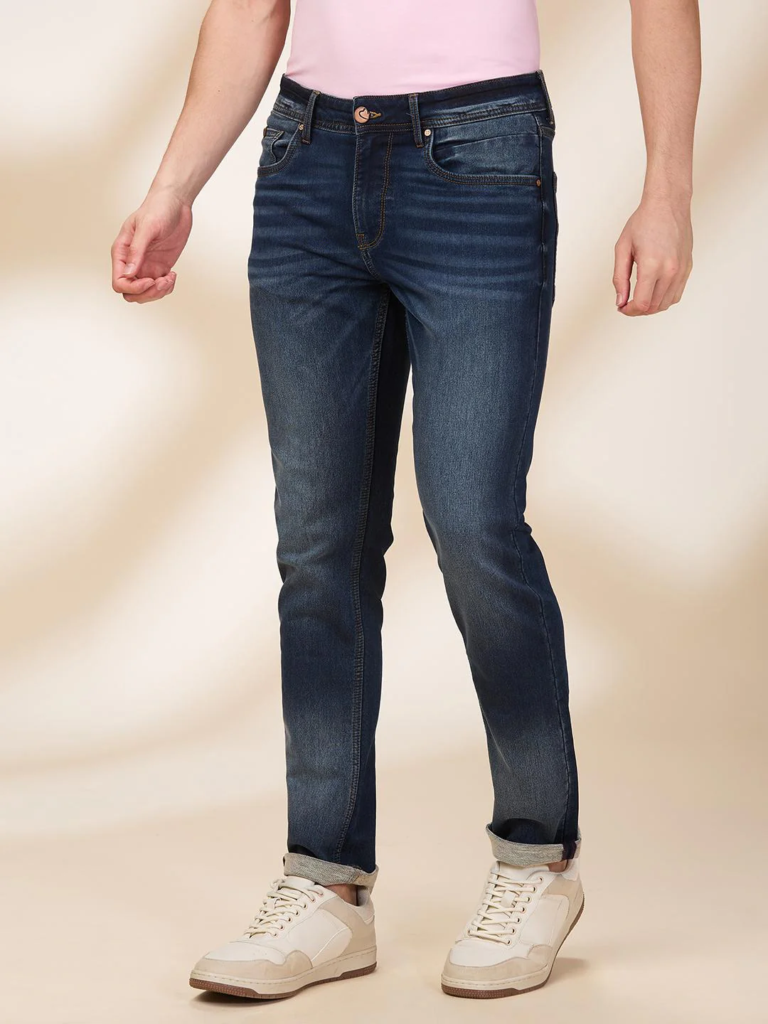 Dark Blue Slim Fit Denims For Men By Being Human Clothing - Image 2