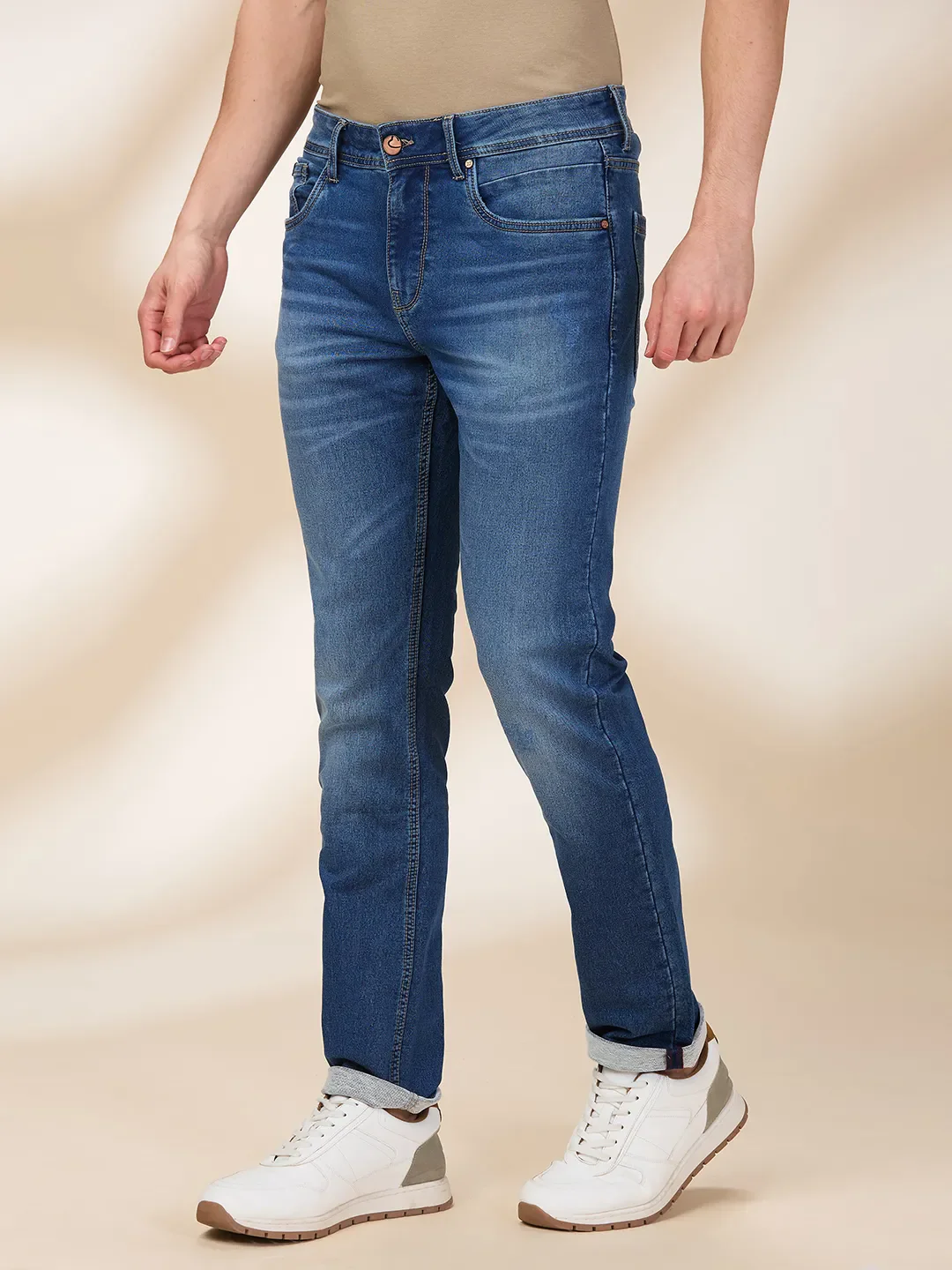 Blue Slim Fit Denims For Men By Being Human Clothing - Image 4