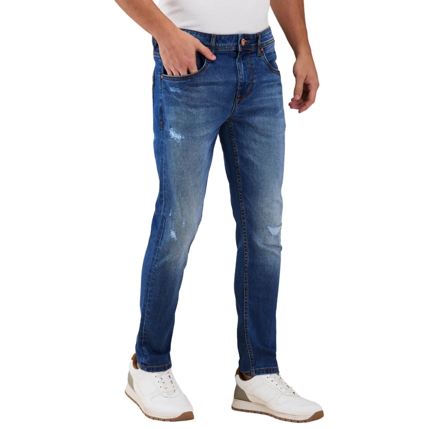 Blue Cropped Fit Denims For Men By Being Human Clothing - Image 4