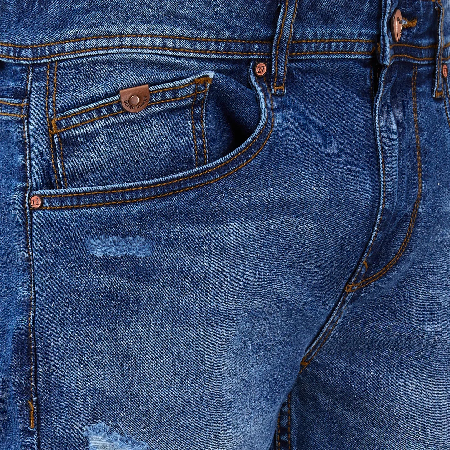 Blue Cropped Fit Denims For Men By Being Human Clothing - Image 5