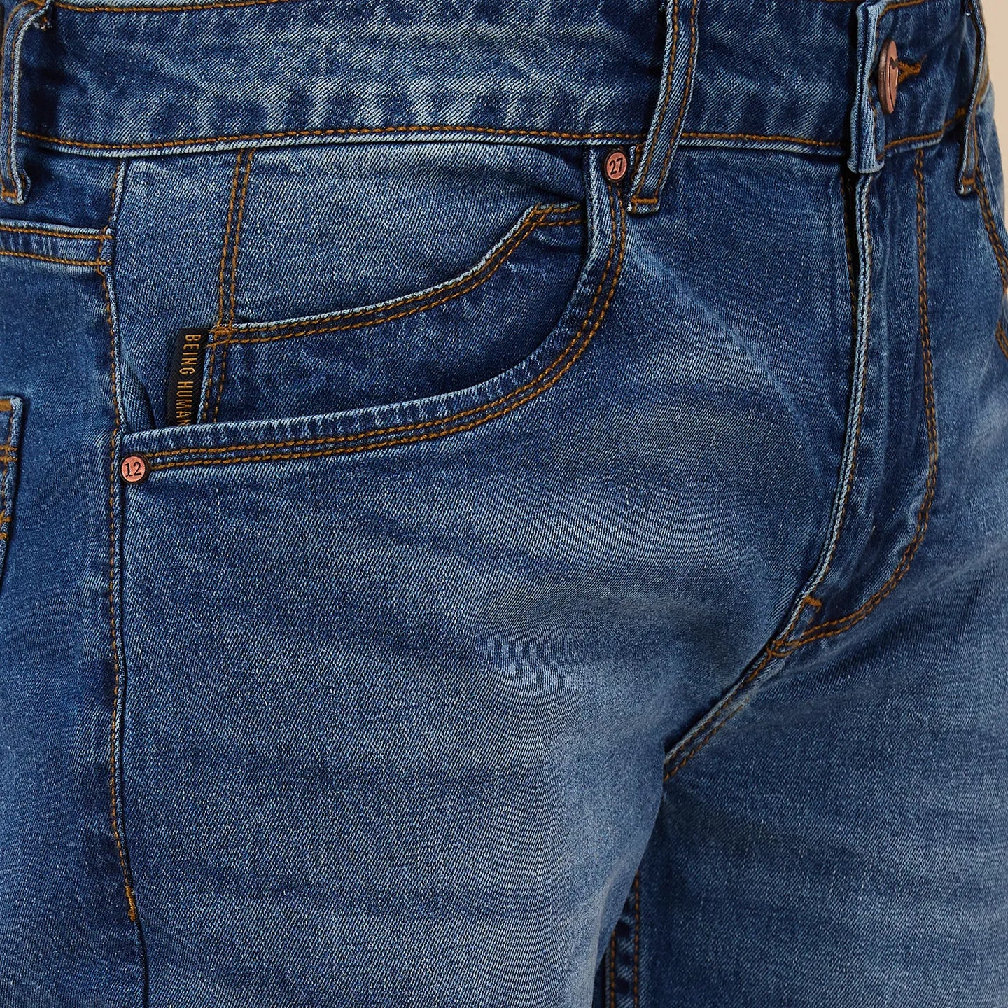 Blue Skinny Fit Denims For Men By Being Human Clothing - Image 5