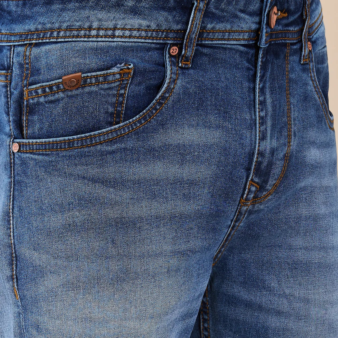 Blue Straight Fit Denims For Men By Being Human Clothing - Image 5