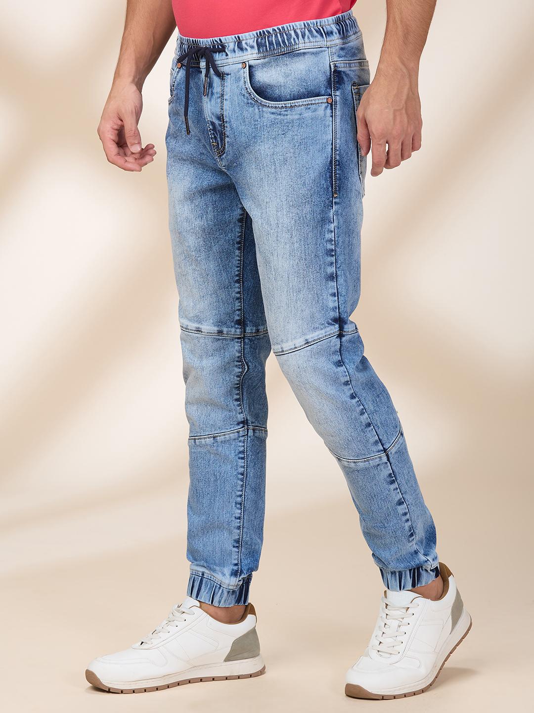 Light Blue Slim Fit Joggers For Men By Being Human Clothing - Image 2