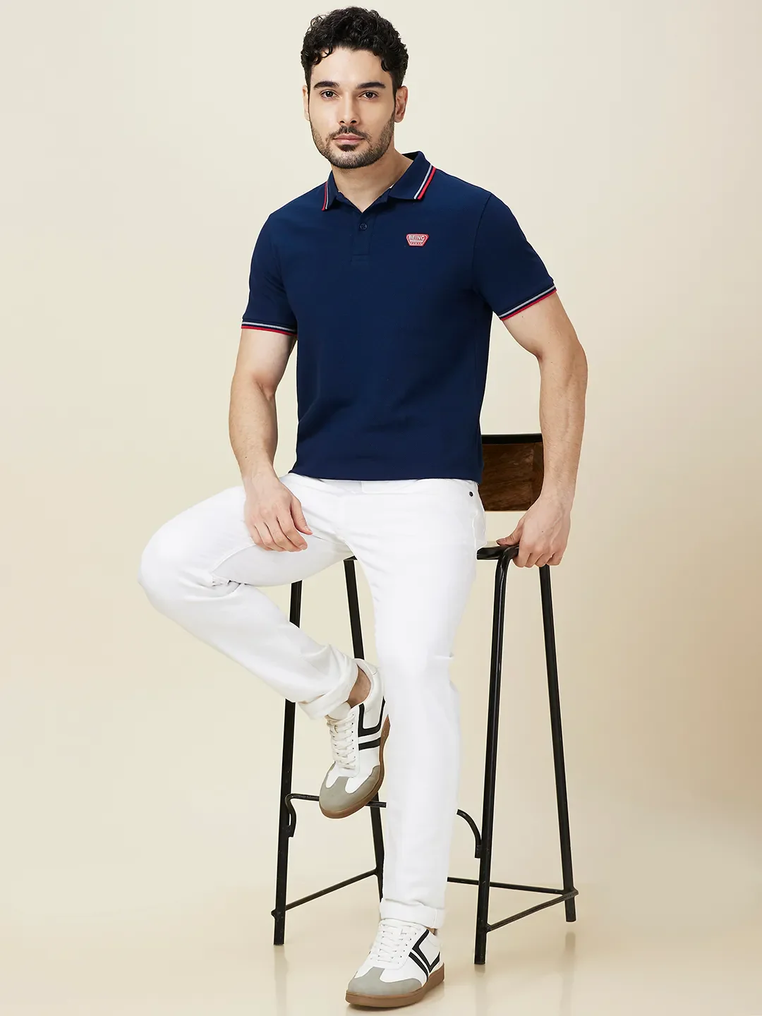 Navy Regular Fit Men's Polo T-Shirt by Being Human Clothing - Image 6