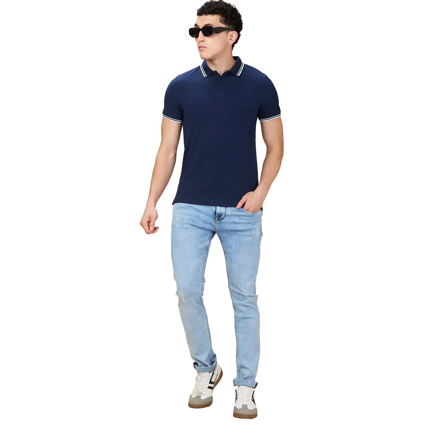 Navy Regular Fit Men's Polo T-shirt by Being Human Clothing - Image 6