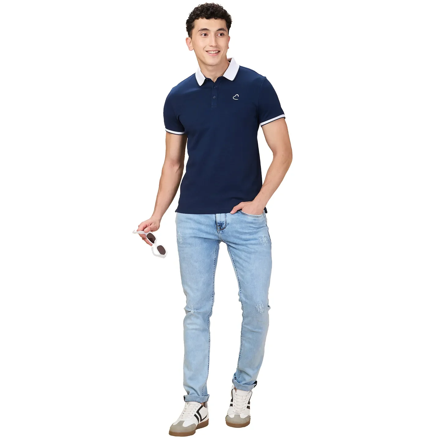 Navy Regular Fit Men's Polo T-shirt by Being Human Clothing - Image 6