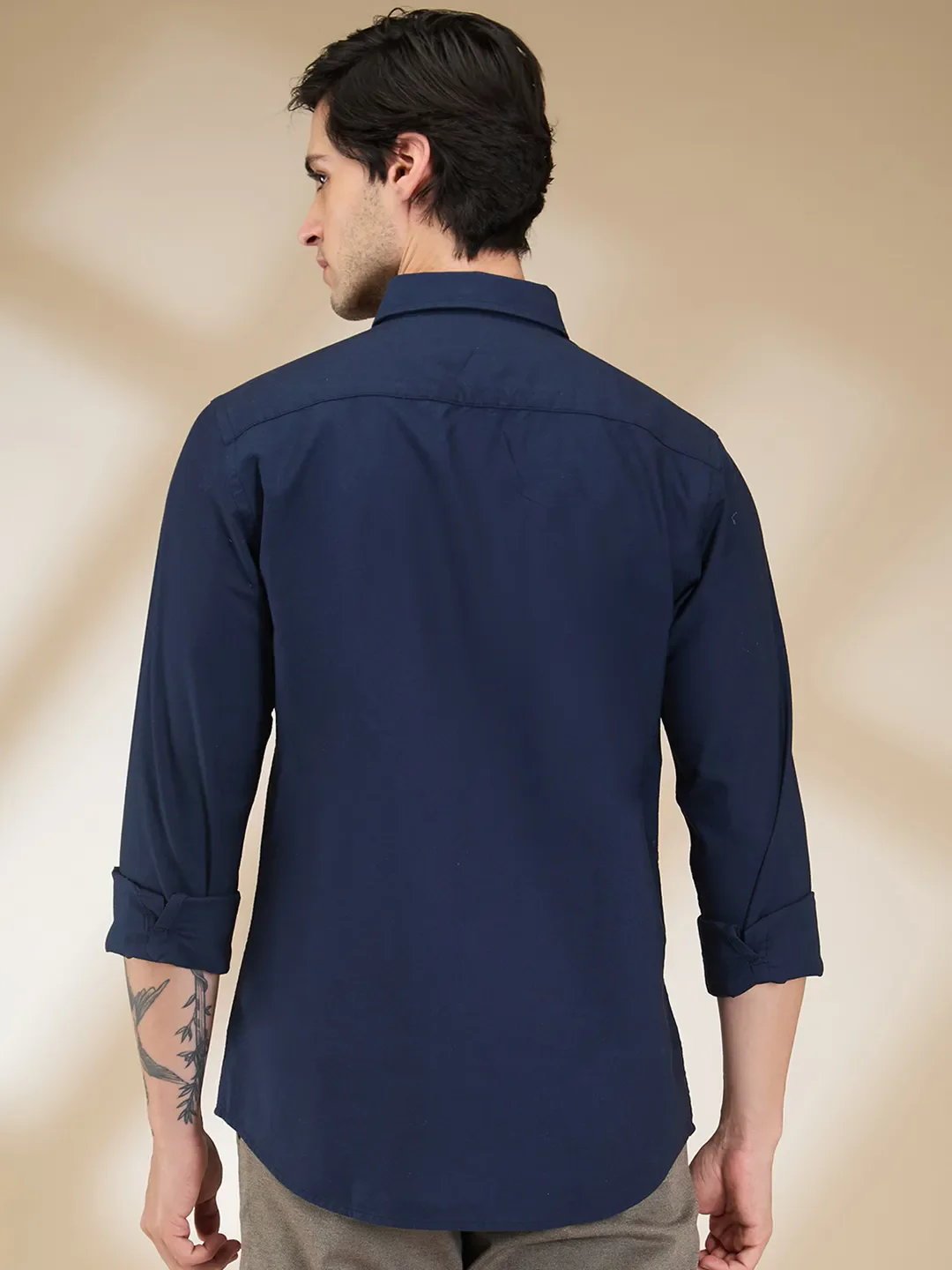 Navy Slim Fit Regular Collar Men's Shirt by Being Human Clothing - Image 3