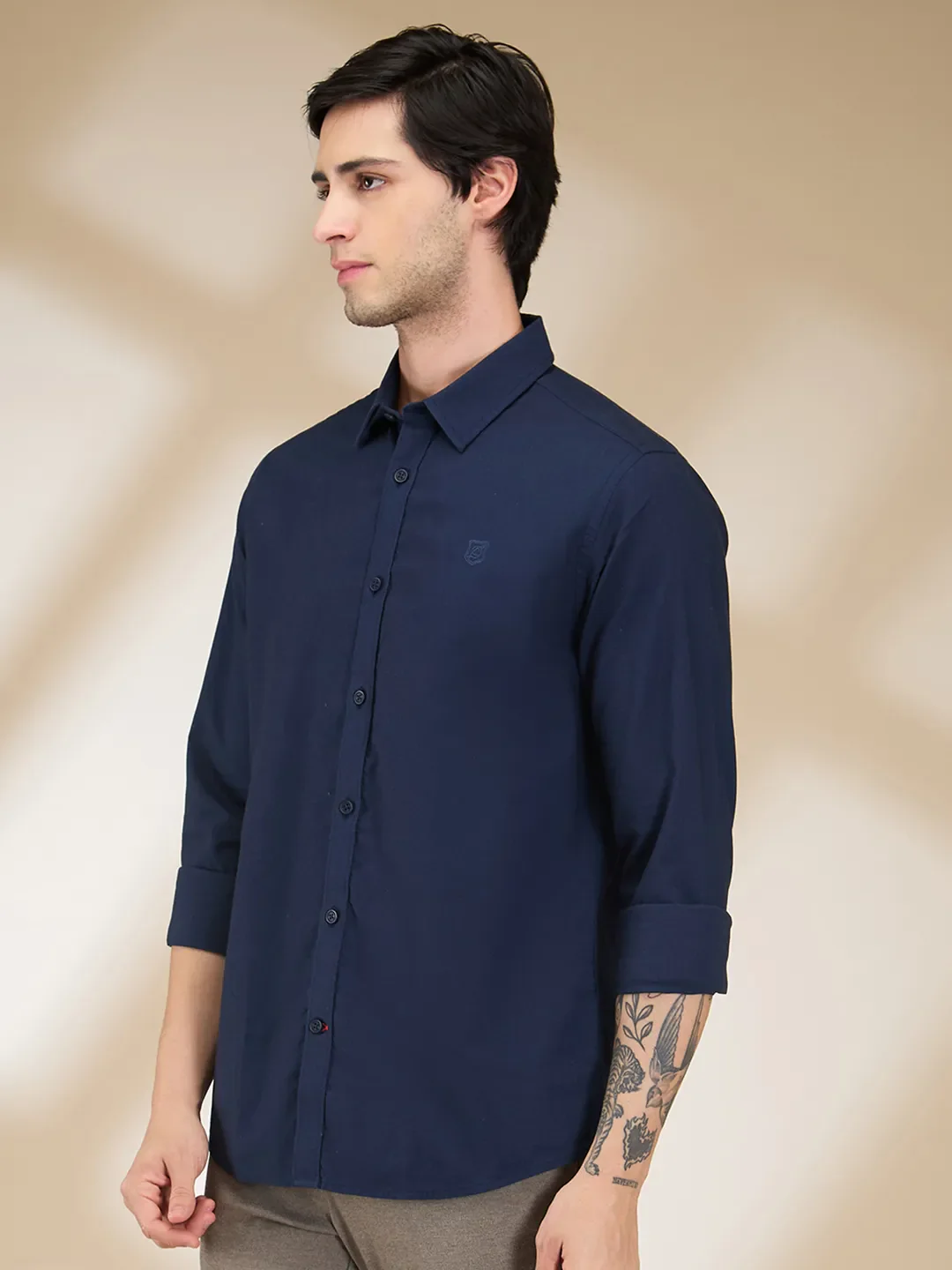 Navy Slim Fit Regular Collar Men's Shirt by Being Human Clothing - Image 4
