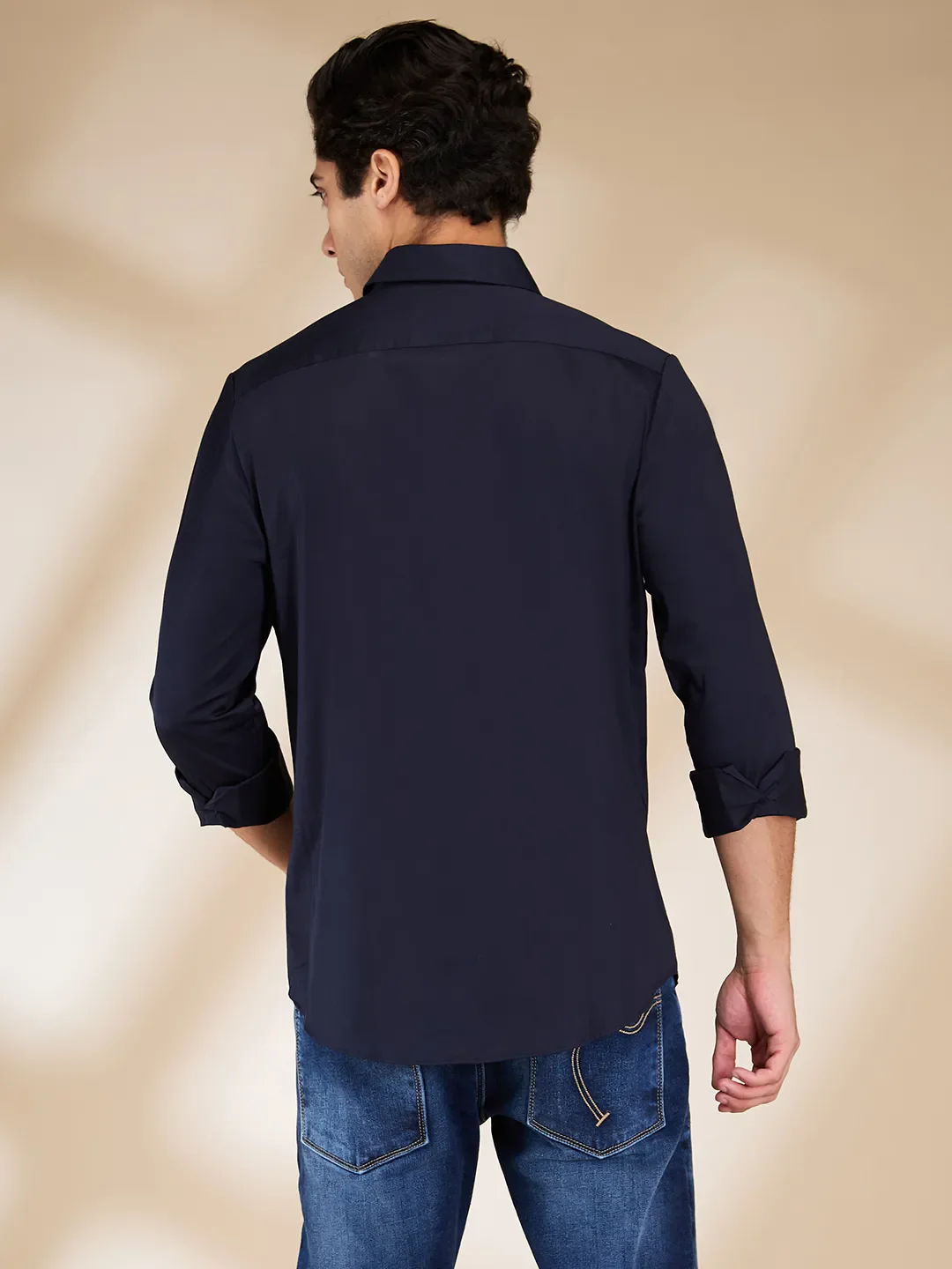 Navy Slim Fit Regular Collar Men's Shirt by Being Human Clothing - Image 3