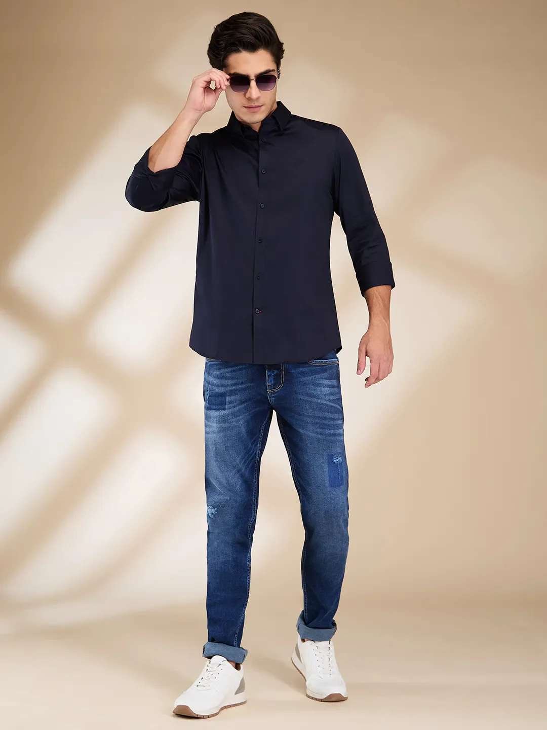 Navy Slim Fit Regular Collar Men's Shirt by Being Human Clothing - Image 6