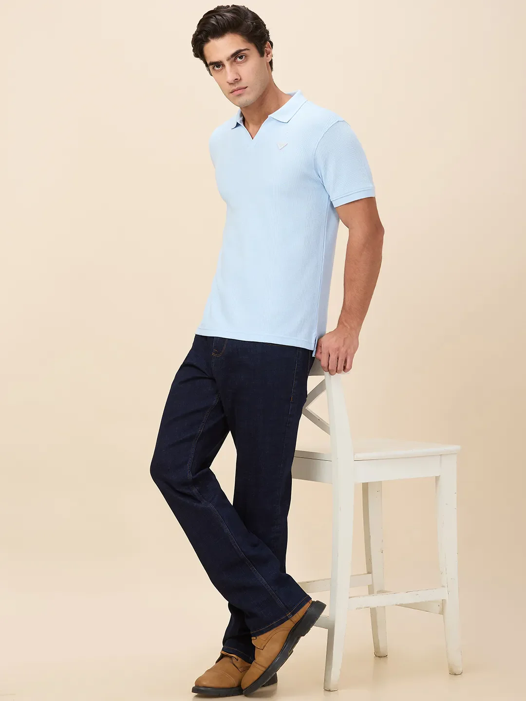 Sky Blue Regular Fit Men's Polo T-shirt by Being Human Clothing - Image 6