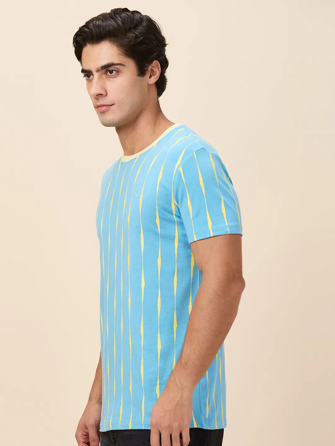Tranquil Blue Slim Fit Round Neck Men's T-Shirt by Being Human Clothing - Image 4