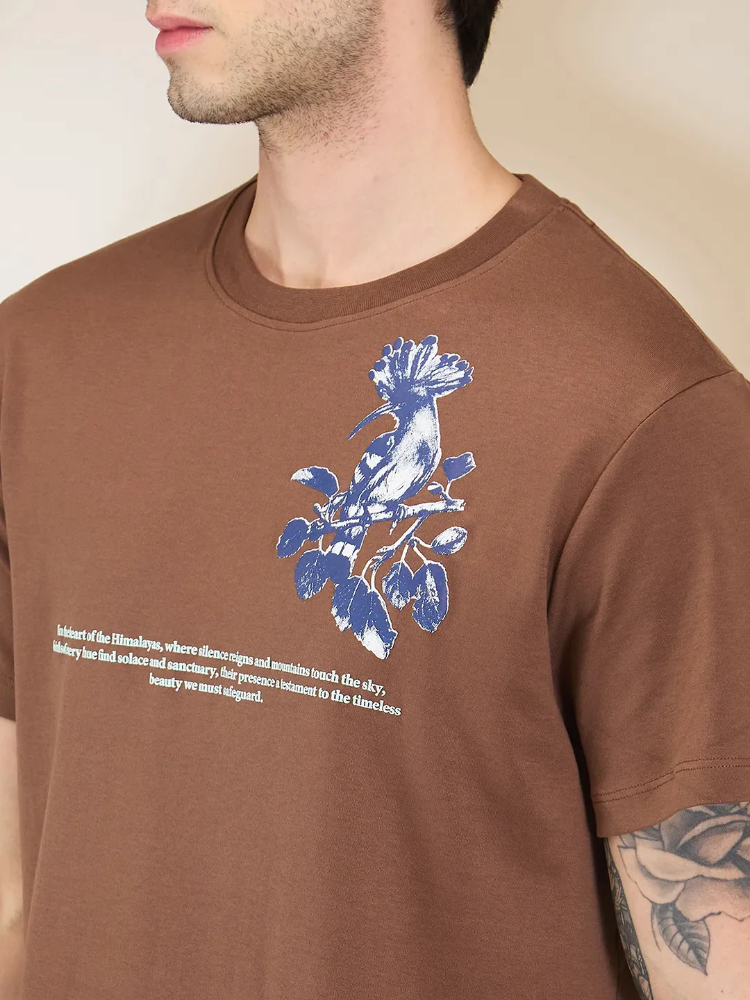 Brown Easy Fit Round Neck Men's T-Shirt by Being Human Clothing - Image 5