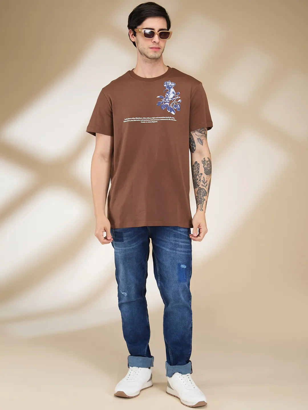 Brown Easy Fit Round Neck Men's T-Shirt by Being Human Clothing - Image 6