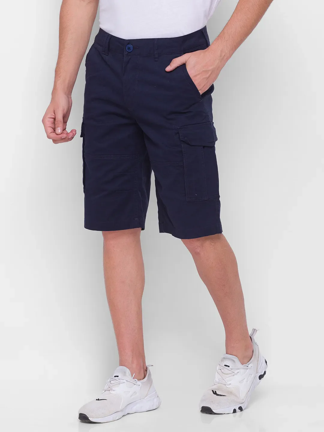 Navy Regular Fit Shorts For Men By Being Human Clothing - Image 3