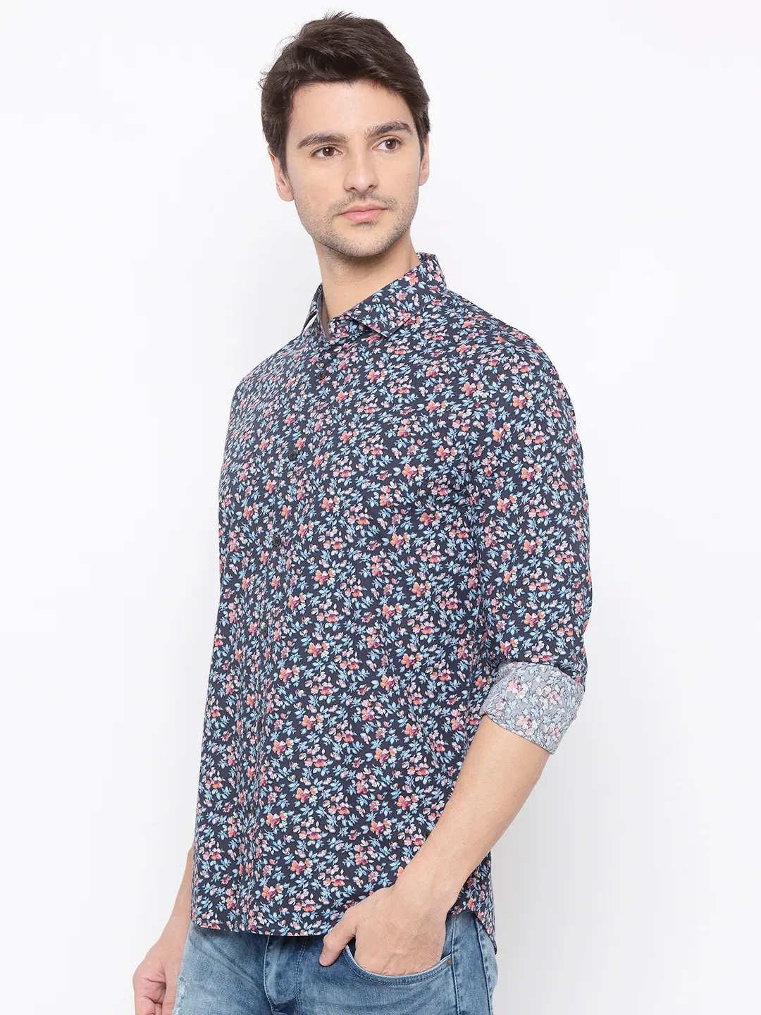 Black Comfort Fit Regular Collar Long Sleeves Cotton Men's Shirt by Being Human Clothing - Image 2