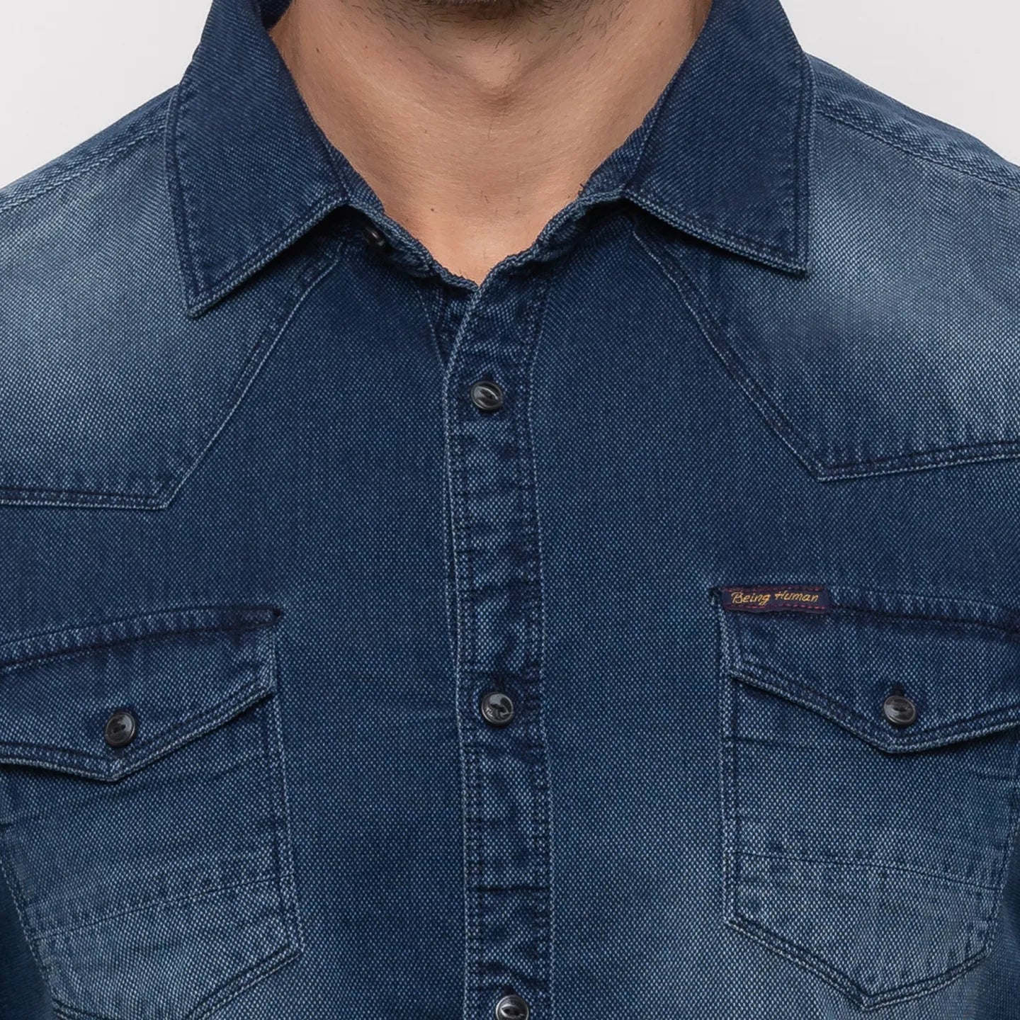 Blue Comfort Fit Regular Collar Long Sleeves Men's Shirt by Being Human Clothing - Image 4