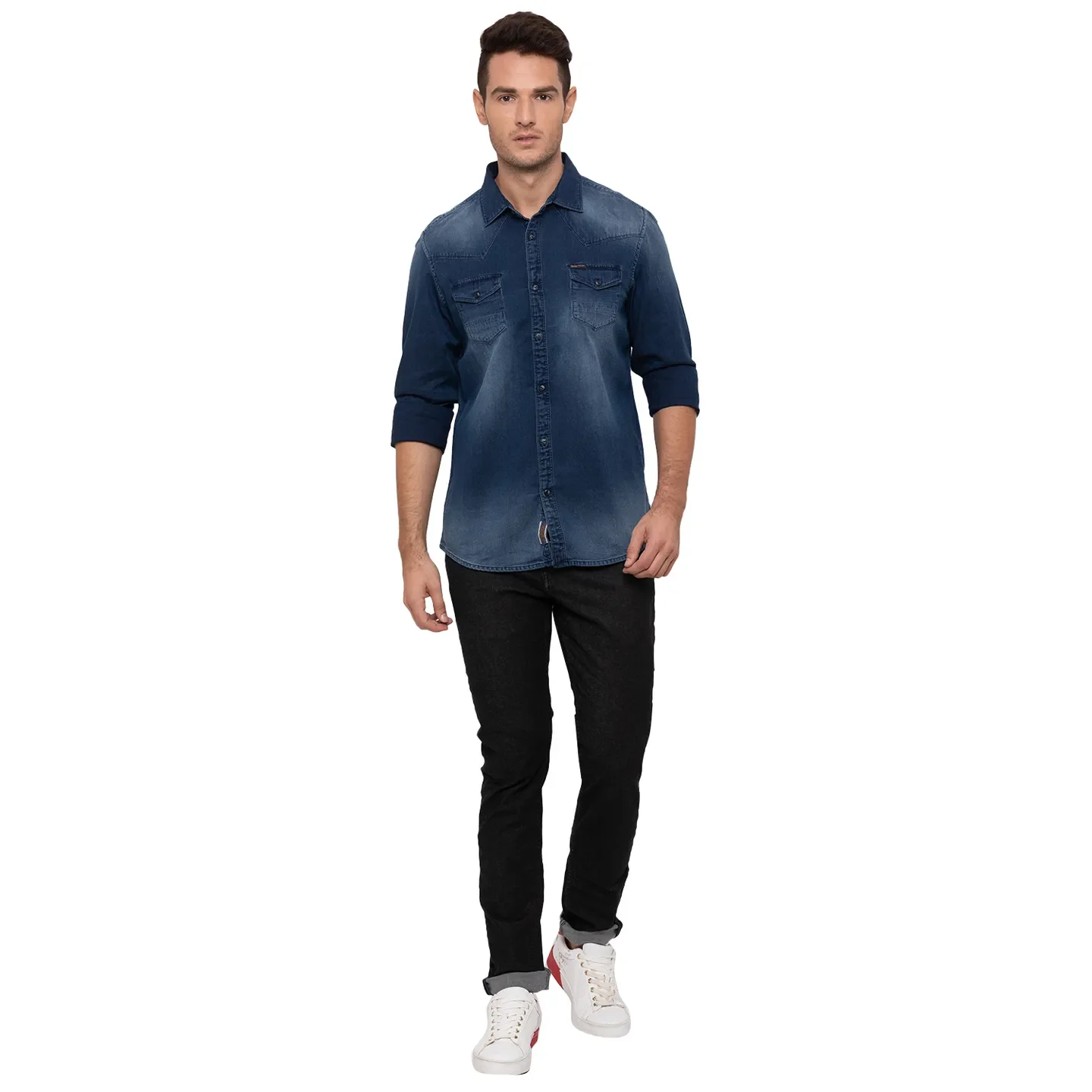Blue Comfort Fit Regular Collar Long Sleeves Men's Shirt by Being Human Clothing - Image 5