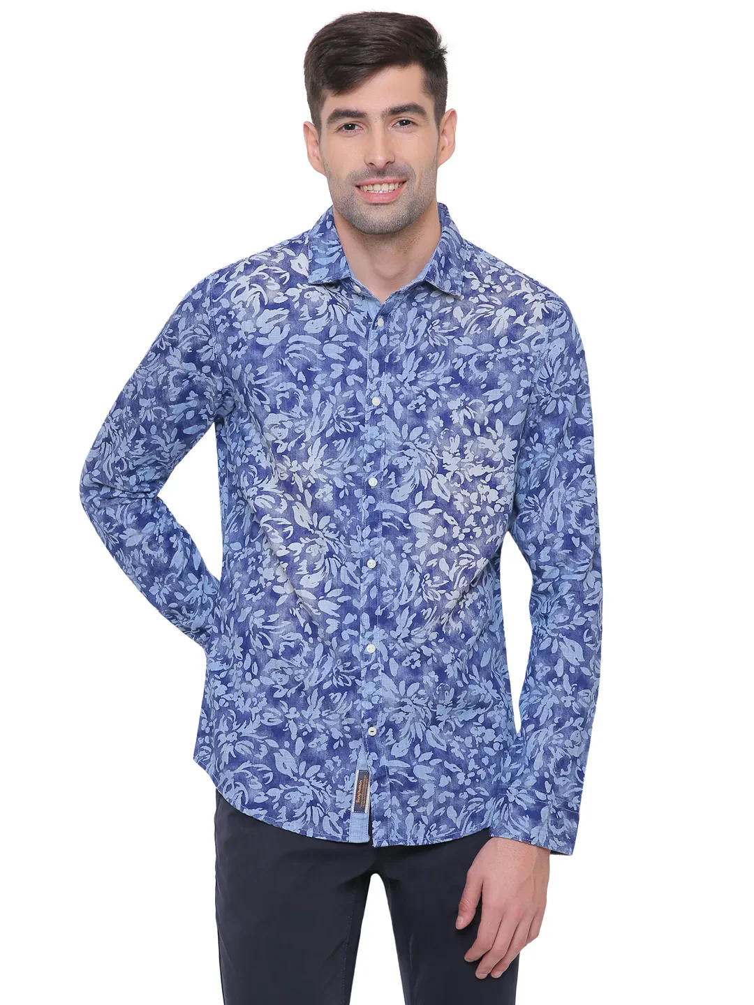 Blue Comfort Fit Regular Collar Long Sleeves Cotton Men's Shirt by Being Human Clothing