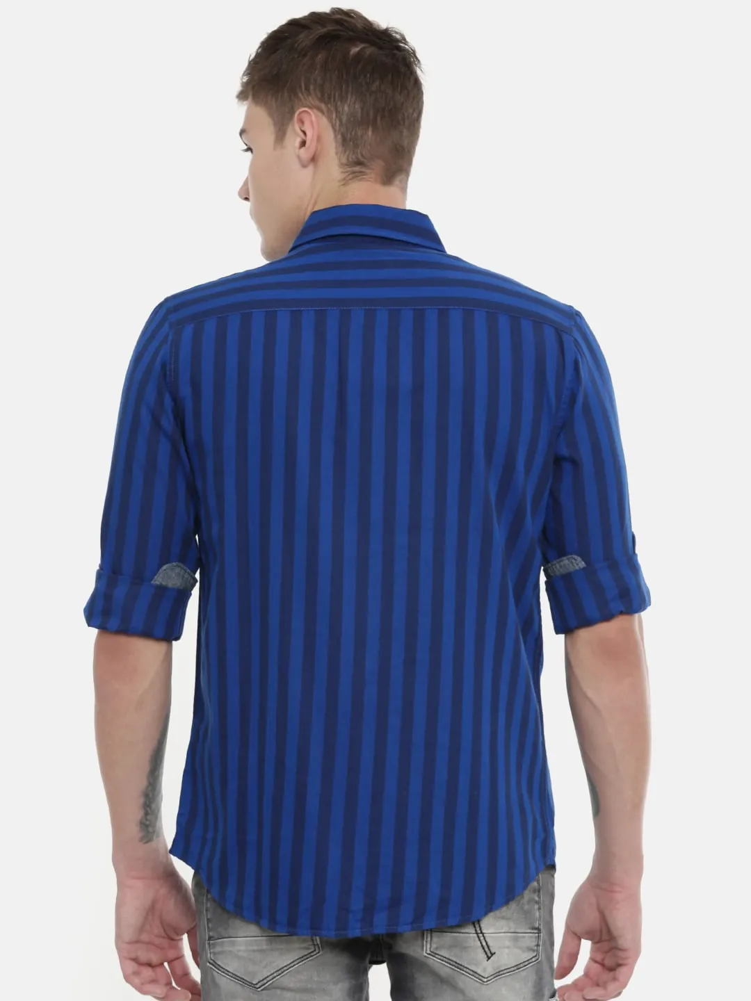 Blue Comfort Fit Regular Collar Long Sleeves Cotton Men's Shirt by Being Human Clothing - Image 3