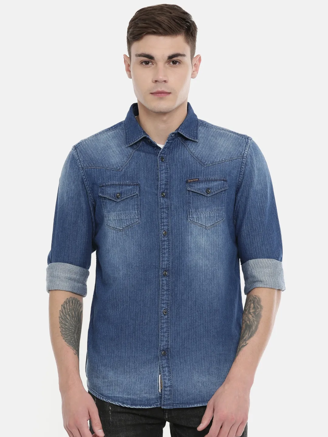 Blue Comfort Fit Regular Collar Long Sleeves Cotton Men's Shirt by Being Human Clothing