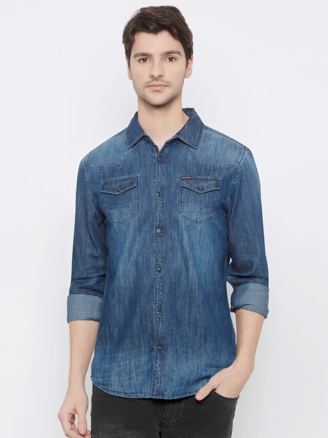 Blue Comfort Fit Regular Collar Long Sleeves Cotton Men's Shirt by Being Human Clothing