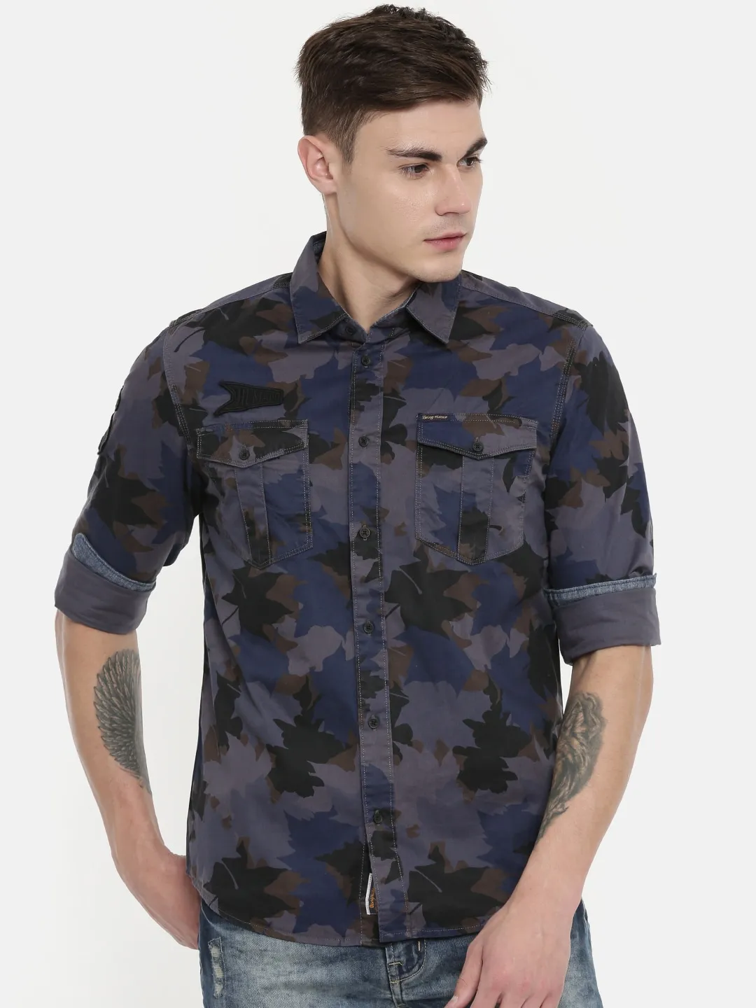 Blue Comfort Fit Regular Collar Long Sleeves Cotton Men's Shirt by Being Human Clothing