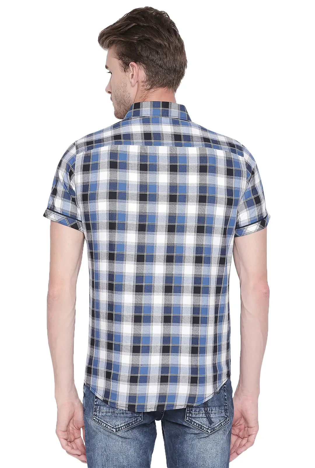 Blue Comfort Fit Regular Collar Short Sleeves Cotton Men's Shirt by Being Human Clothing - Image 3