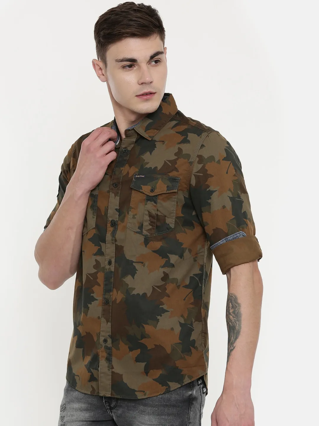Brown Comfort Fit Regular Collar Long Sleeves Cotton Men's Shirt by Being Human Clothing - Image 2