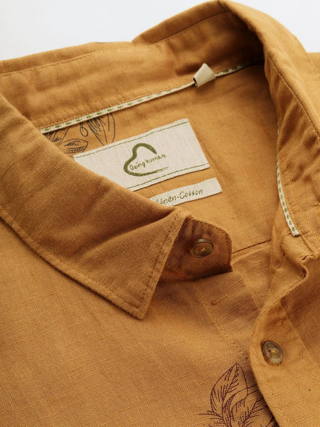 Brown Regular Fit Regular Collar Short Sleeves Linen Men's Shirt by Being Human Clothing - Image 2