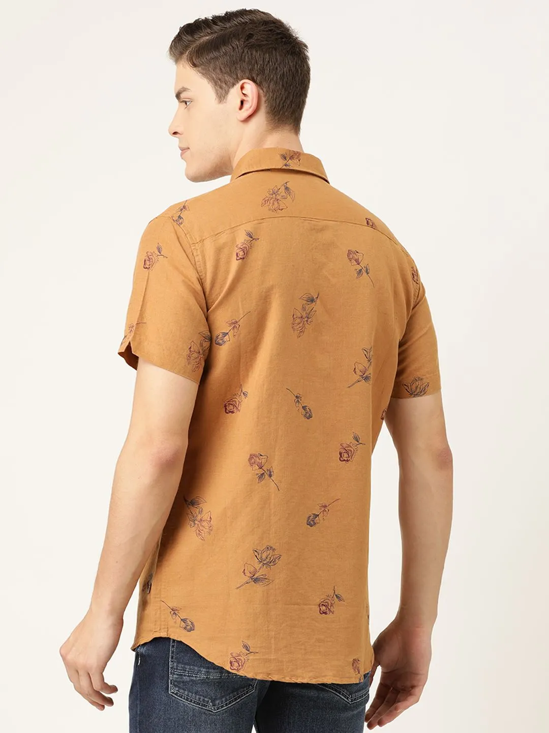 Brown Regular Fit Regular Collar Short Sleeves Linen Men's Shirt by Being Human Clothing - Image 4