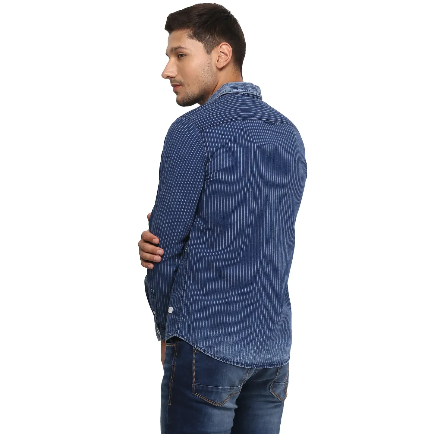 Indigo Regular Fit Regular Collar Long Sleeves Cotton Men's Shirt by Being Human Clothing - Image 3