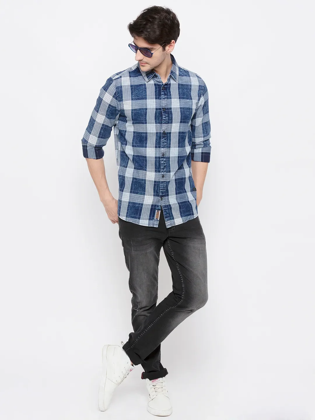 Indigo Comfort Fit Regular Collar Long Sleeves Men's Shirt by Being Human Clothing - Image 5