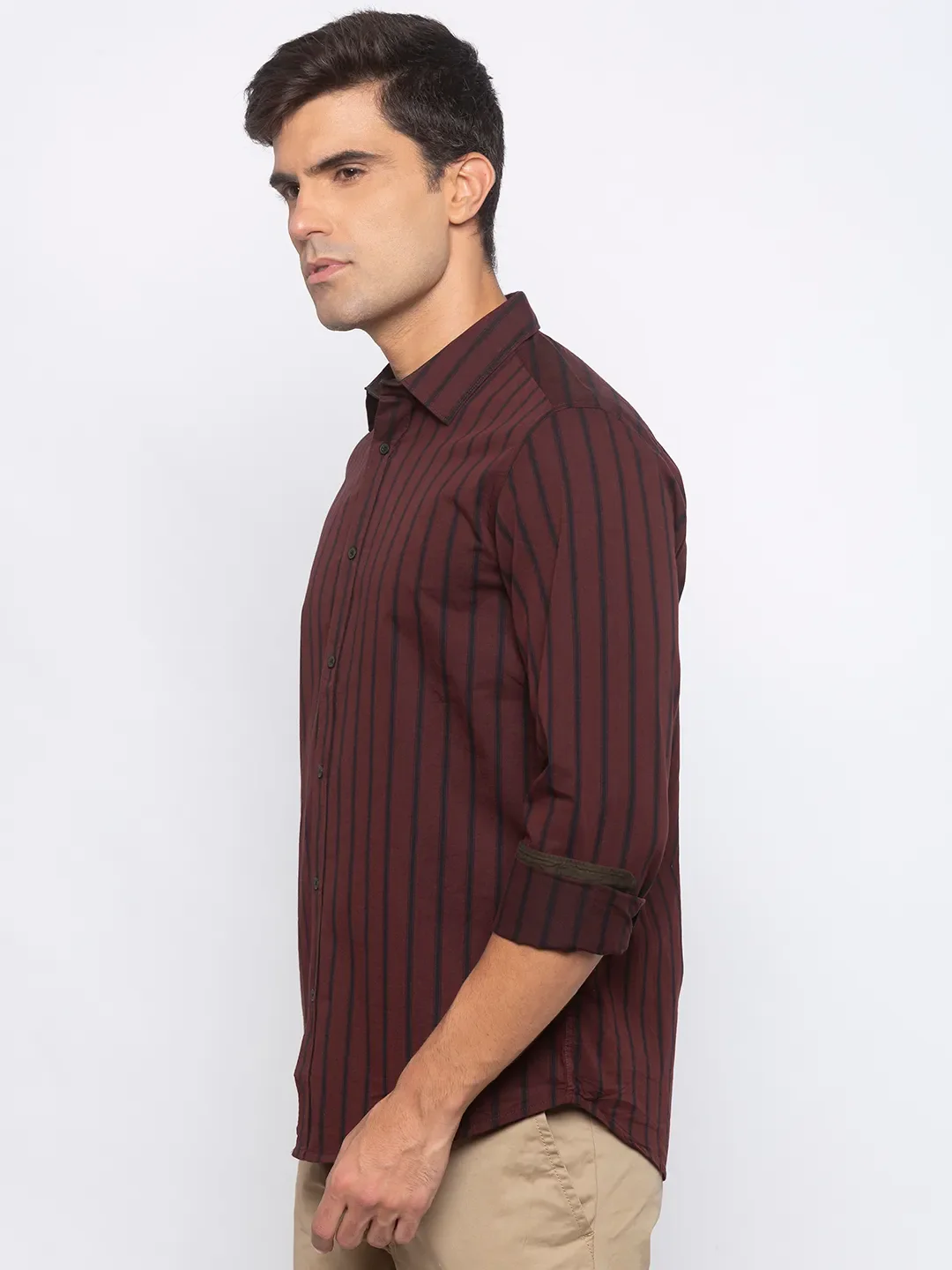 Red Comfort Fit Regular Collar Long Sleeves Cotton Men's Shirt by Being Human Clothing - Image 2