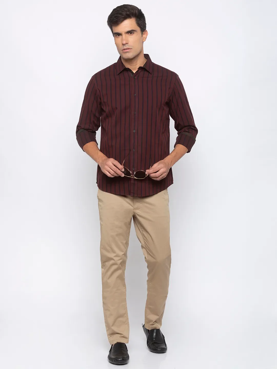 Red Comfort Fit Regular Collar Long Sleeves Cotton Men's Shirt by Being Human Clothing - Image 5