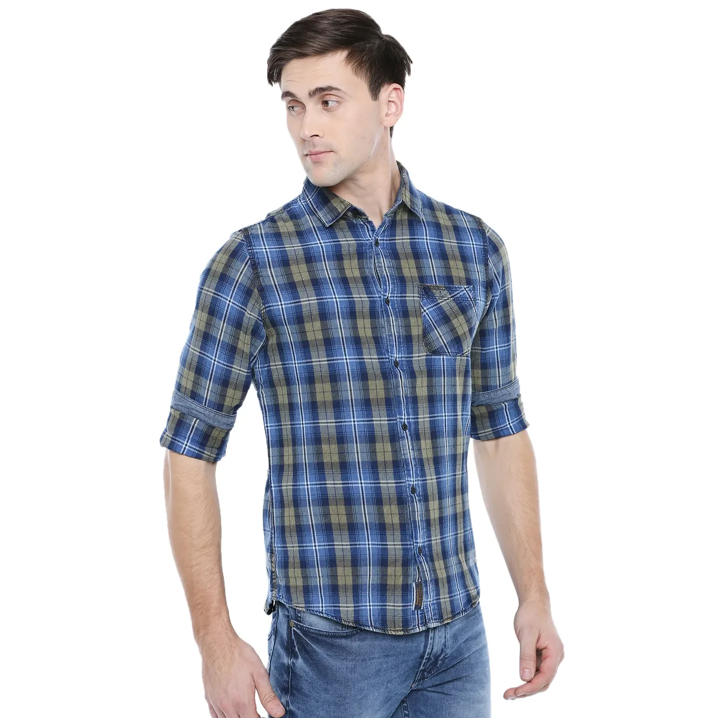 Blue Comfort Fit Regular Collar Long Sleeves Men's Shirt by Being Human Clothing - Image 3