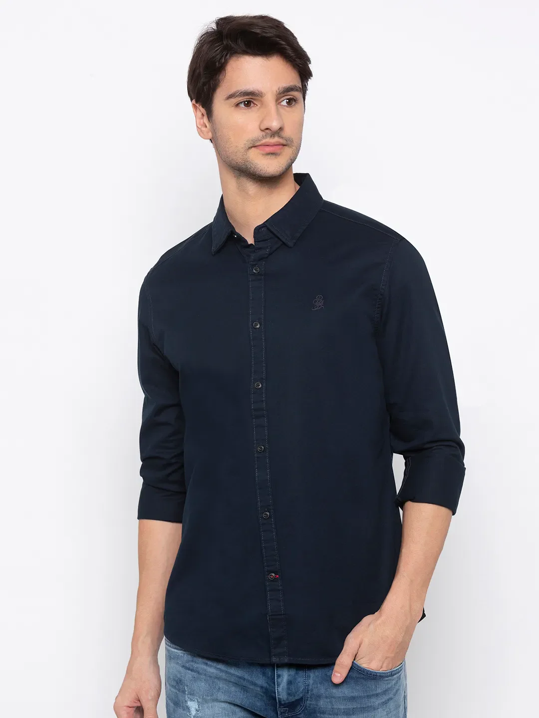 Blue Comfort Fit Regular Collar Long Sleeves Cotton Men's Shirt by Being Human Clothing