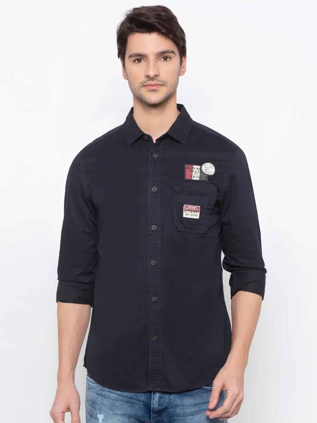 Blue Comfort Fit Regular Collar Long Sleeves Cotton Men's Shirt by Being Human Clothing