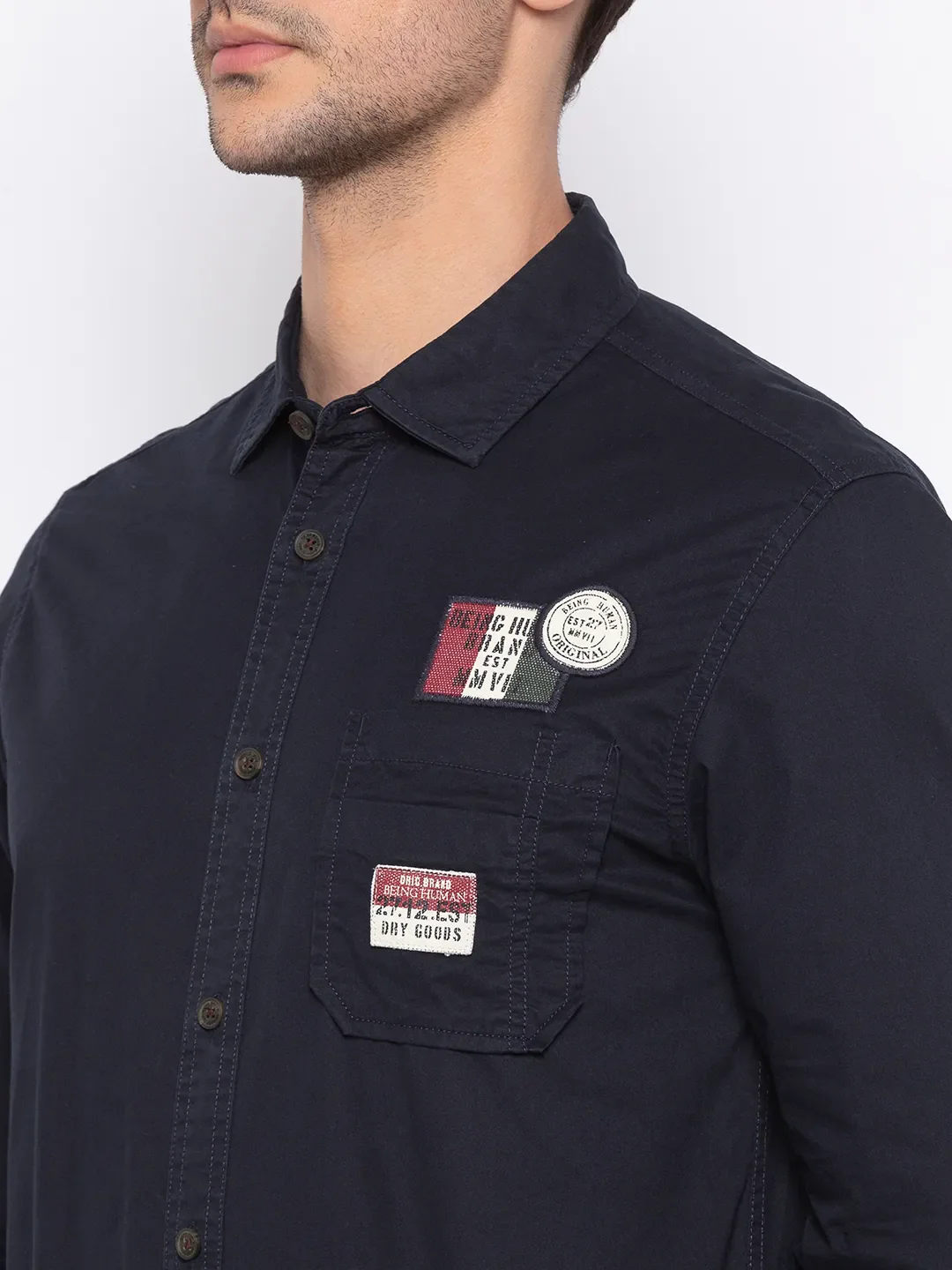 Blue Comfort Fit Regular Collar Long Sleeves Cotton Men's Shirt by Being Human Clothing - Image 4