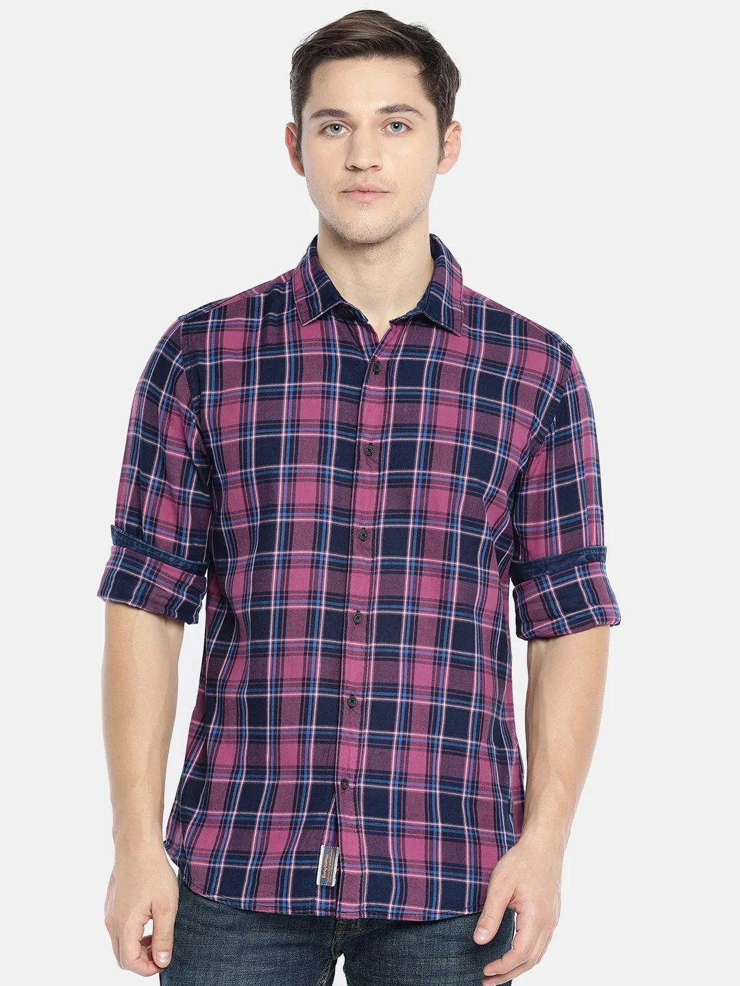 Pink Comfort Fit Regular Collar Long Sleeves Cotton Men's Shirt by Being Human Clothing