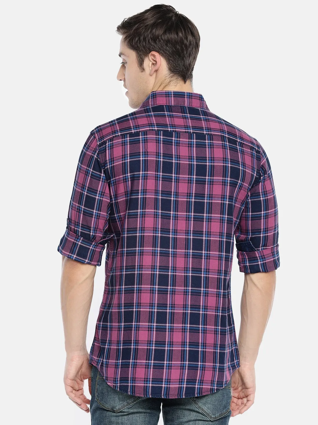 Pink Comfort Fit Regular Collar Long Sleeves Cotton Men's Shirt by Being Human Clothing - Image 3
