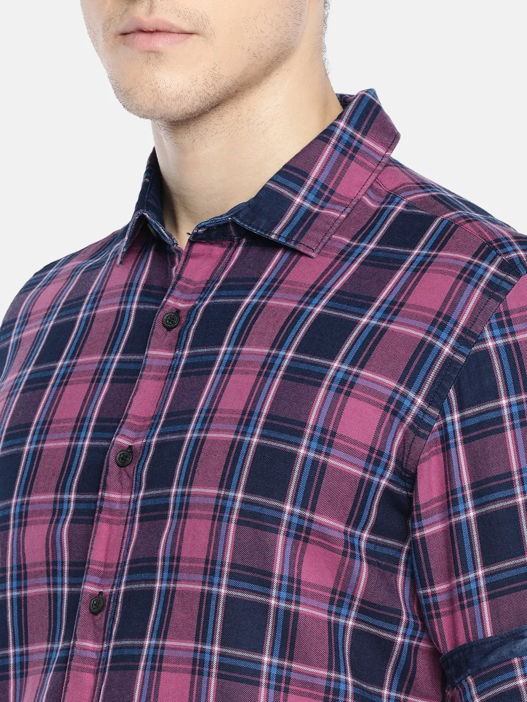 Pink Comfort Fit Regular Collar Long Sleeves Cotton Men's Shirt by Being Human Clothing - Image 4