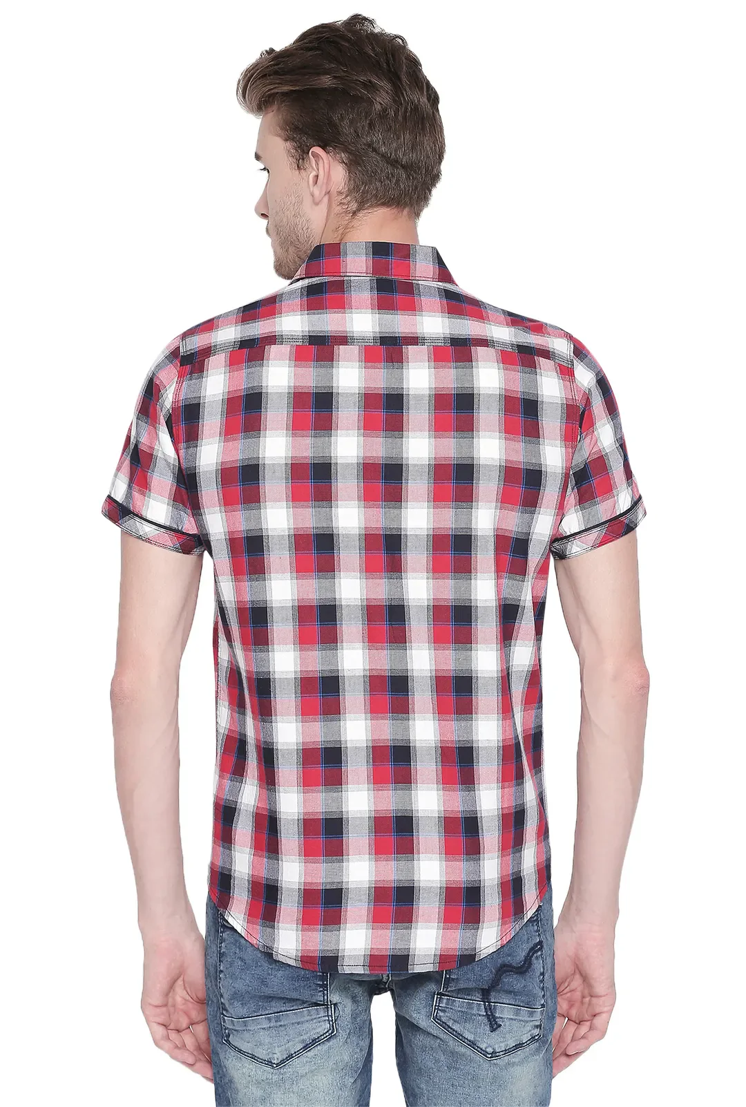 Red Comfort Fit Regular Collar Short Sleeves Cotton Men's Shirt by Being Human Clothing - Image 3