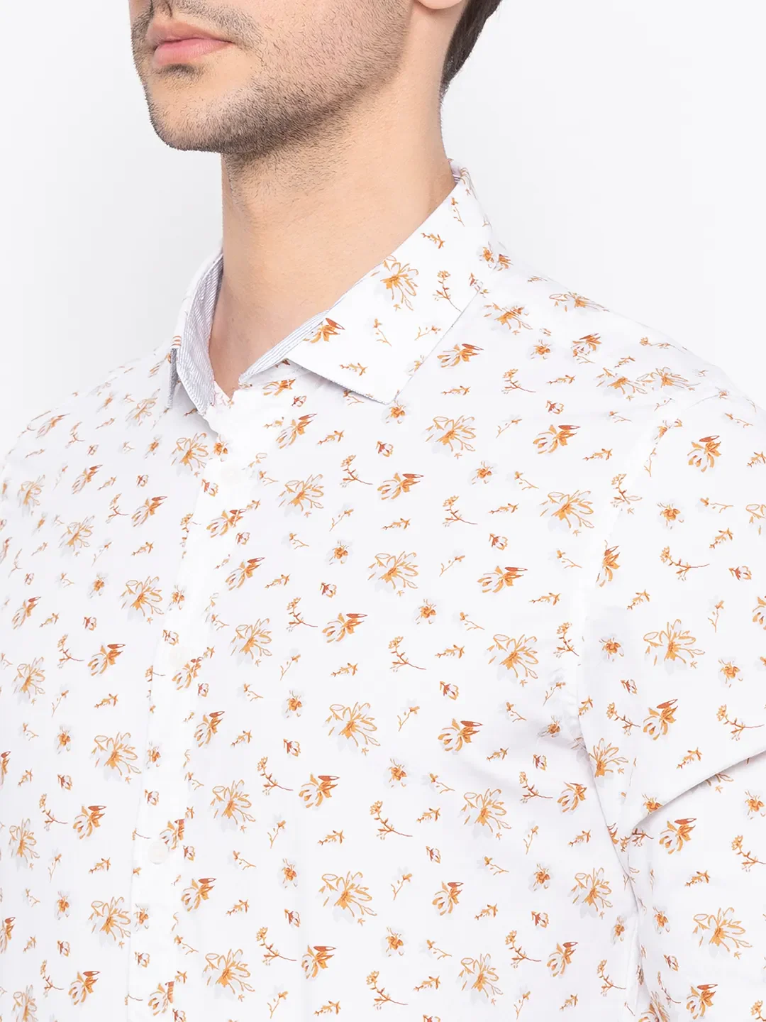White Comfort Fit Regular Collar Long Sleeves Cotton Men's Shirt by Being Human Clothing - Image 4