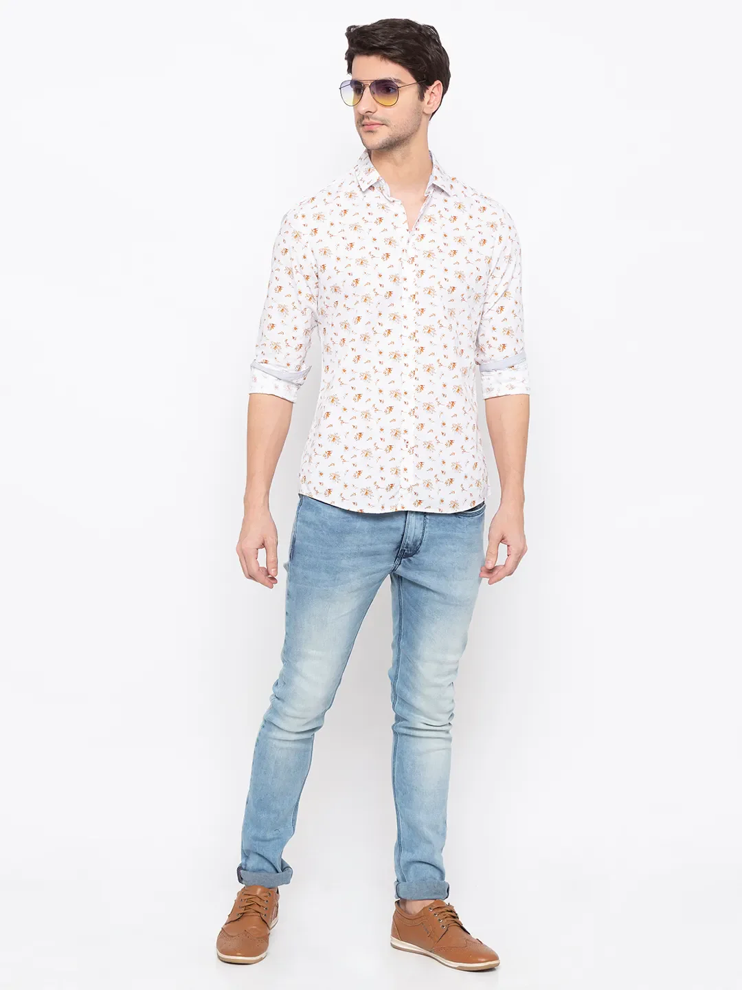 White Comfort Fit Regular Collar Long Sleeves Cotton Men's Shirt by Being Human Clothing - Image 5