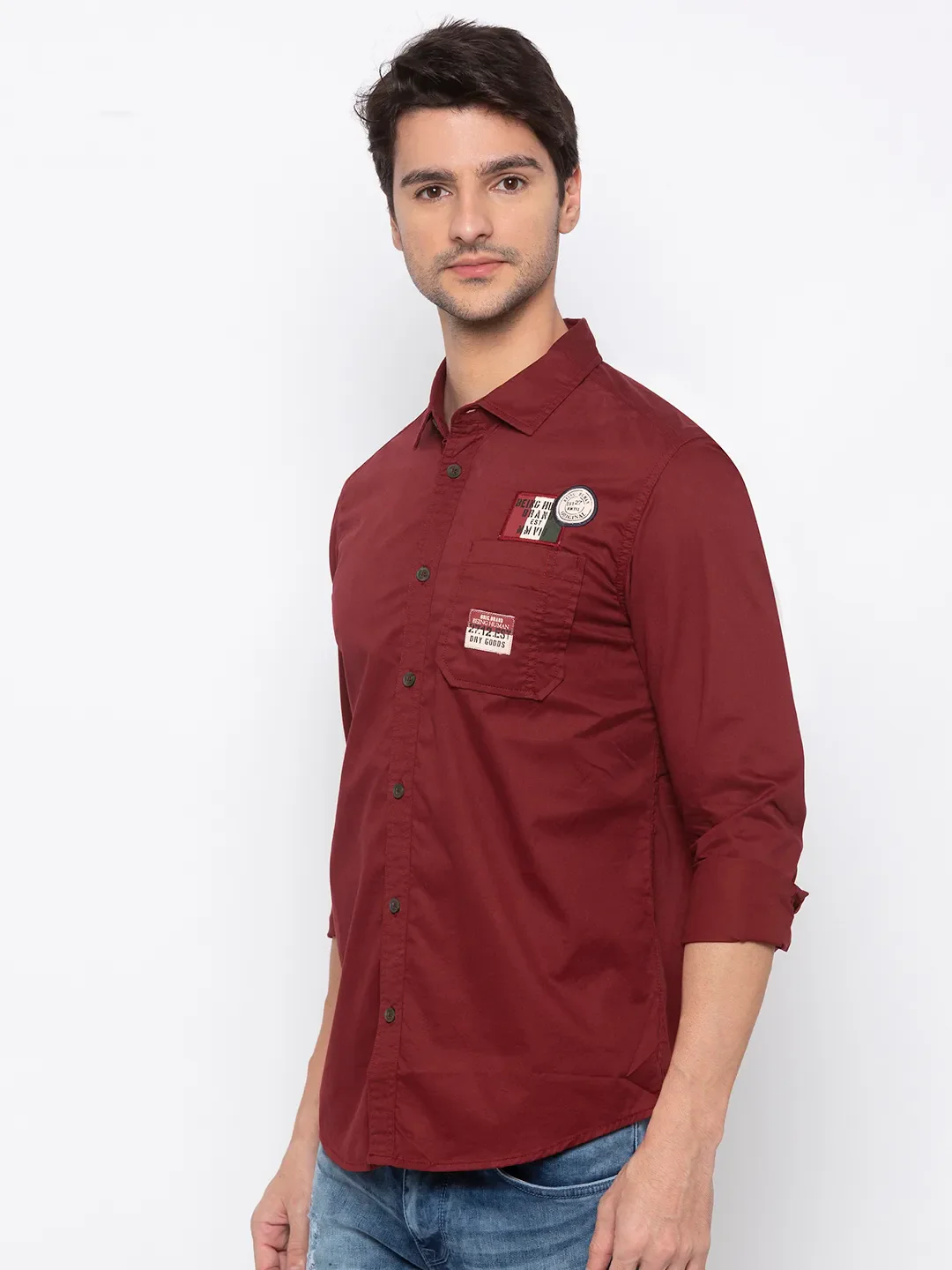Red Comfort Fit Regular Collar Long Sleeves Cotton Men's Shirt by Being Human Clothing - Image 2