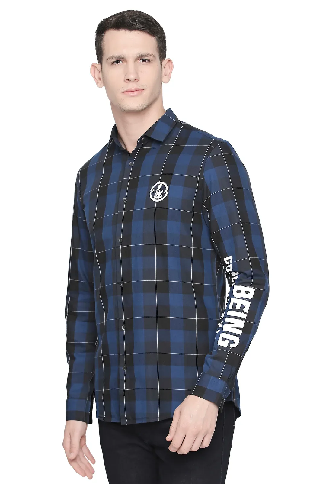 Blue Comfort Fit Regular Collar Long Sleeves Men's Shirt by Being Human Clothing - Image 3