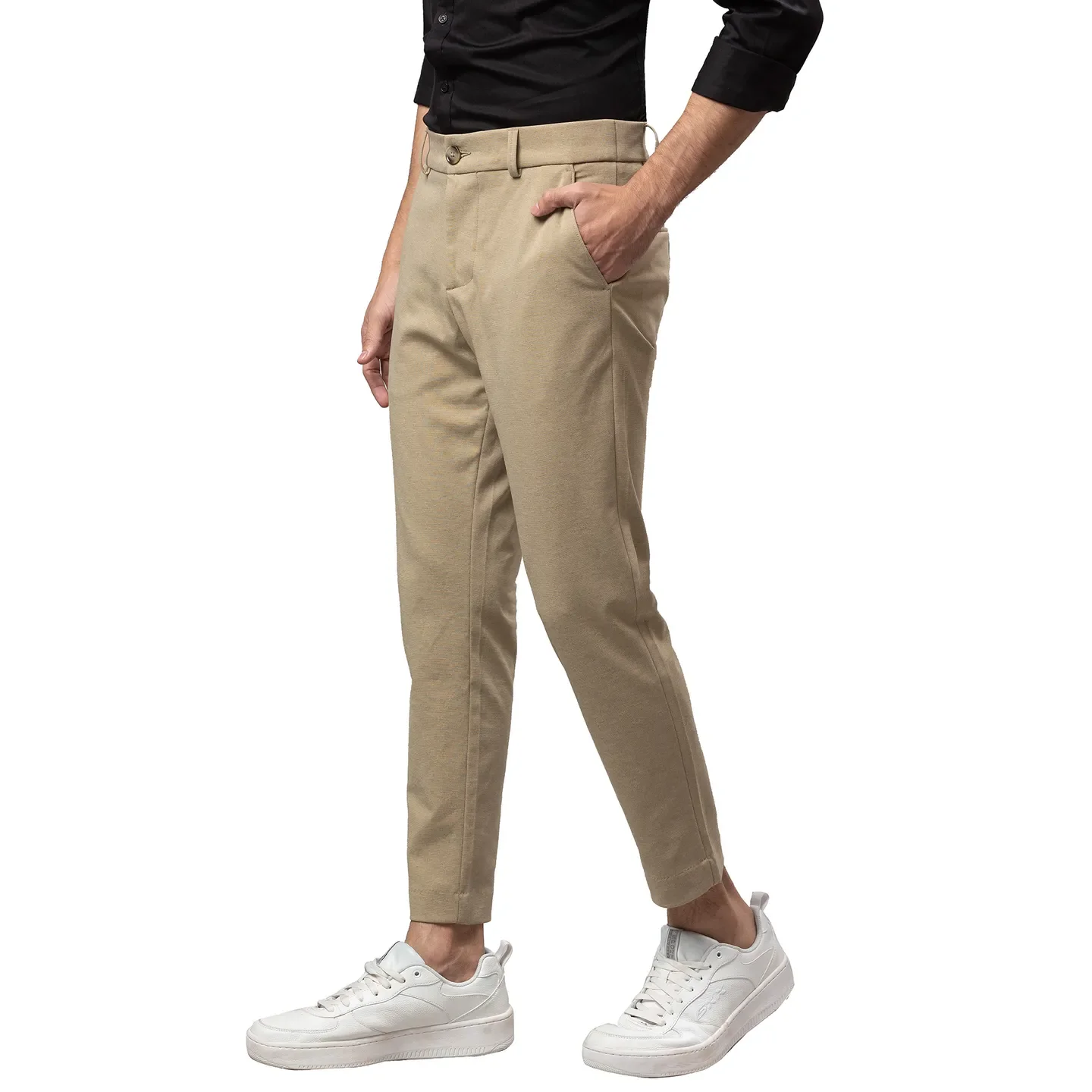 Beige Cropped Fit Men's Chinos by Being Human Clothing - Image 4