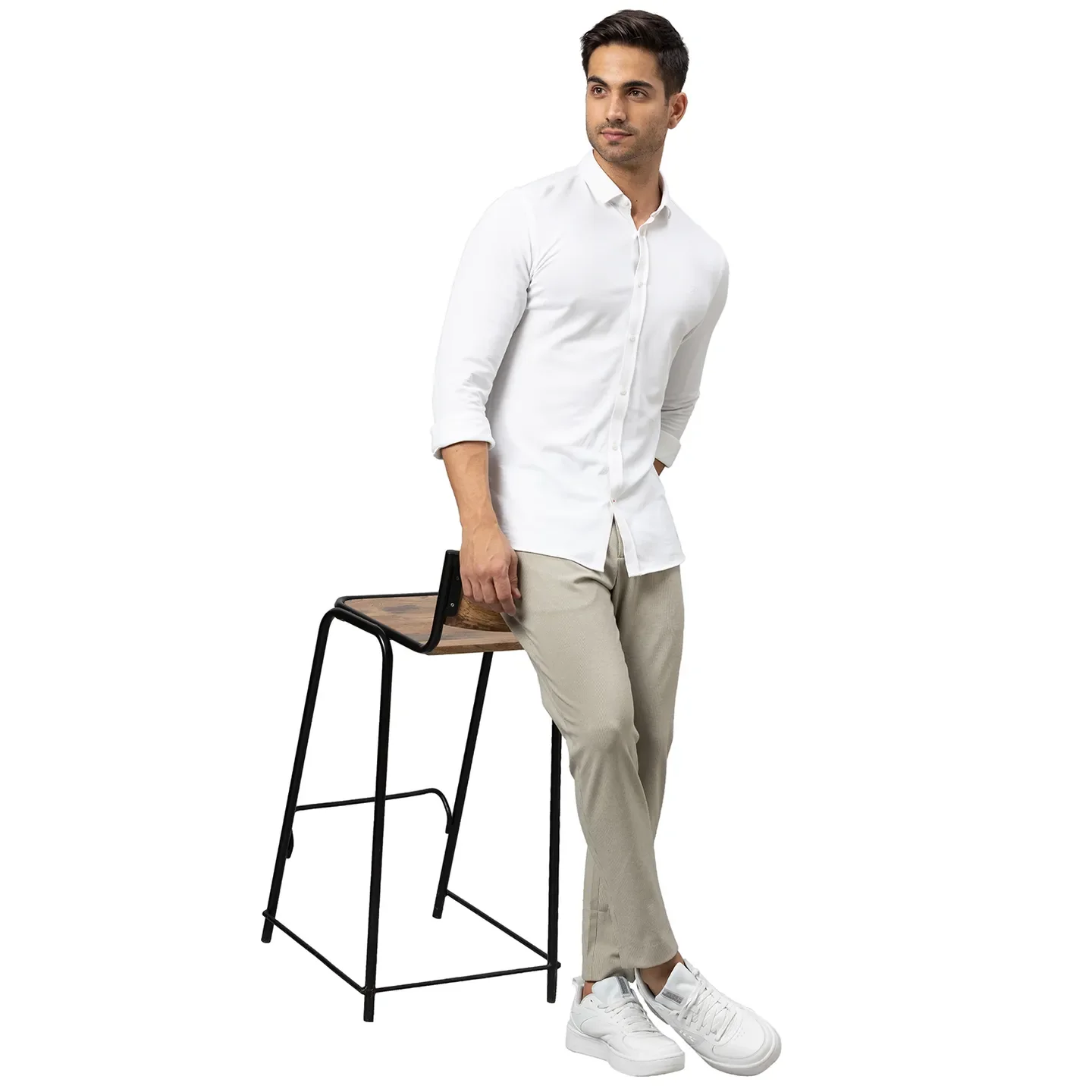 Beige Cropped Fit Men's Chinos by Being Human Clothing - Image 2