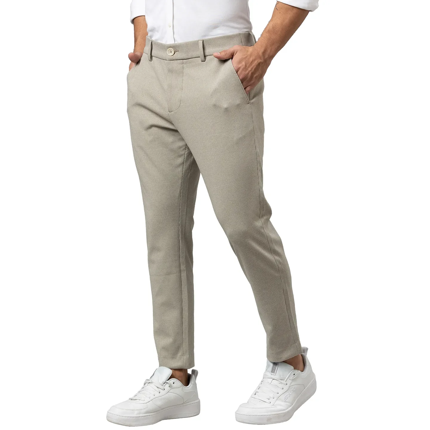 Beige Cropped Fit Men's Chinos by Being Human Clothing - Image 4